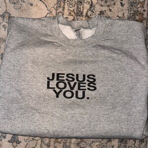 Gray Sweatshirt with Black Text